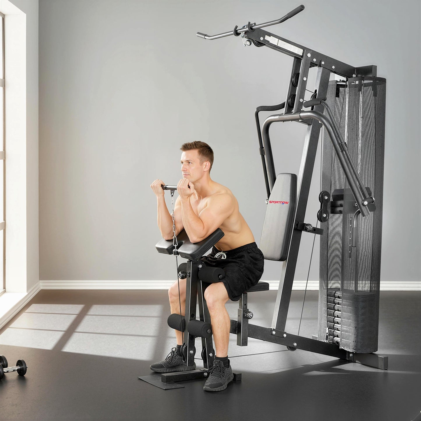 SPORTNOW Multi Gym with Adjustable Seat and Back, All in One Home Gym Machine with 45kg Weight Stack for Full Body Strength Training